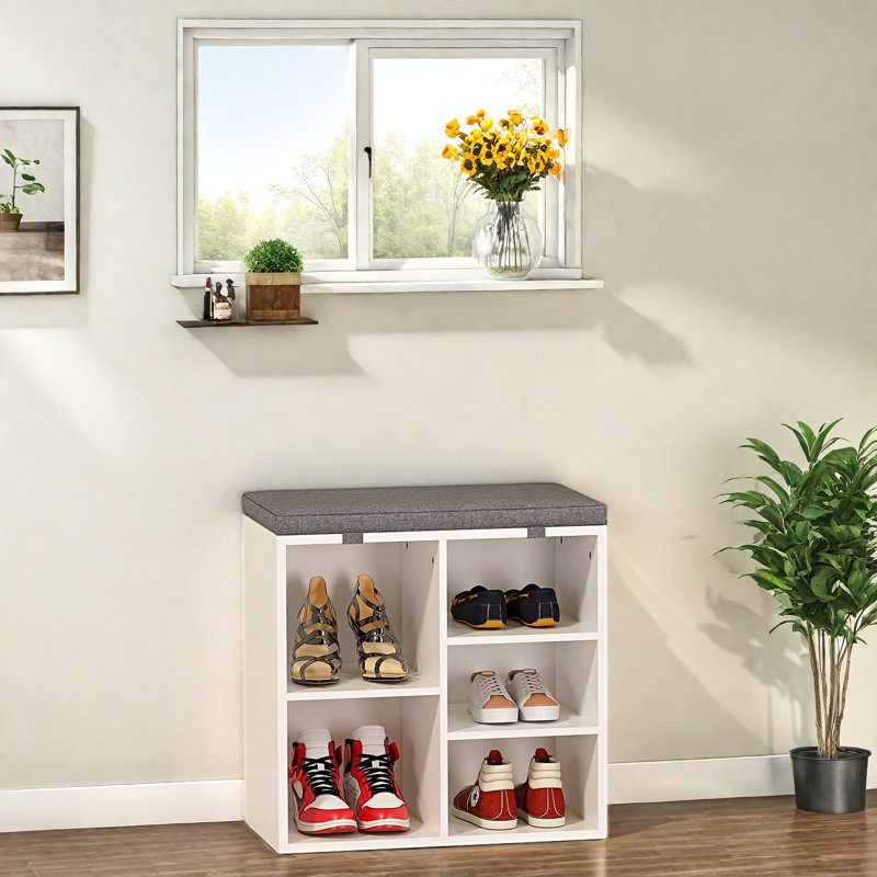 Entryway  Shoe Bench With Storage And Padded Seat, White