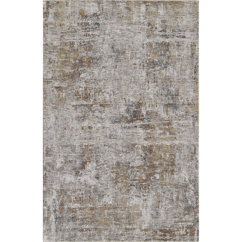 Tapis abstrait en polyester tissé à la machine beige / brun Kampou, Rectangle de 10 pi x 14 pi