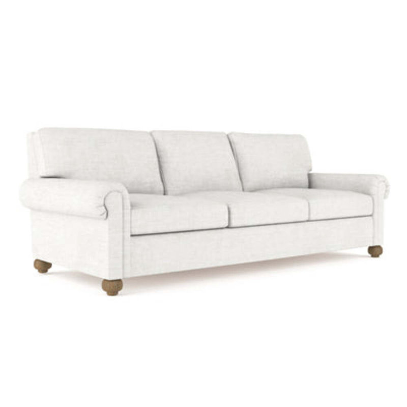 Leroy Rolled Panel-Arm Sofa with Bun Feet, 36" H x 84" W x 43" D, Crushed Velvet Alabaster, Natural