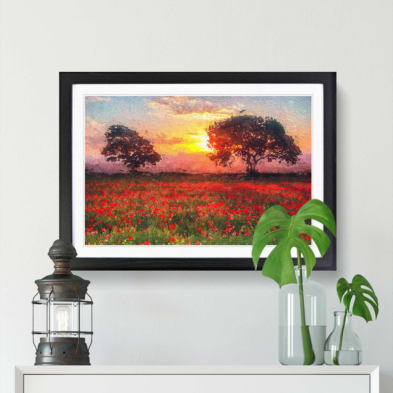 Poppy Meadow - Picture Frame Painting Print, 27cm H x 36cm W x 2cm D, Black Framed