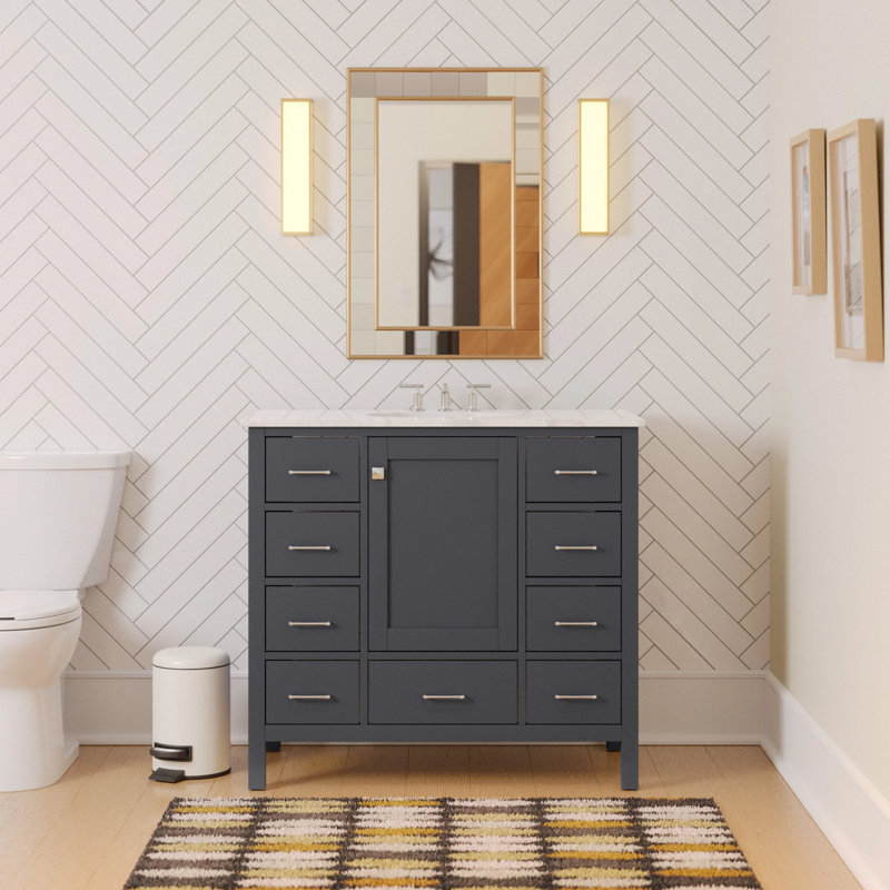 Ensemble de meuble-lavabo simple 42 po Claudett, Carrare d'ingénierie, Gris marine