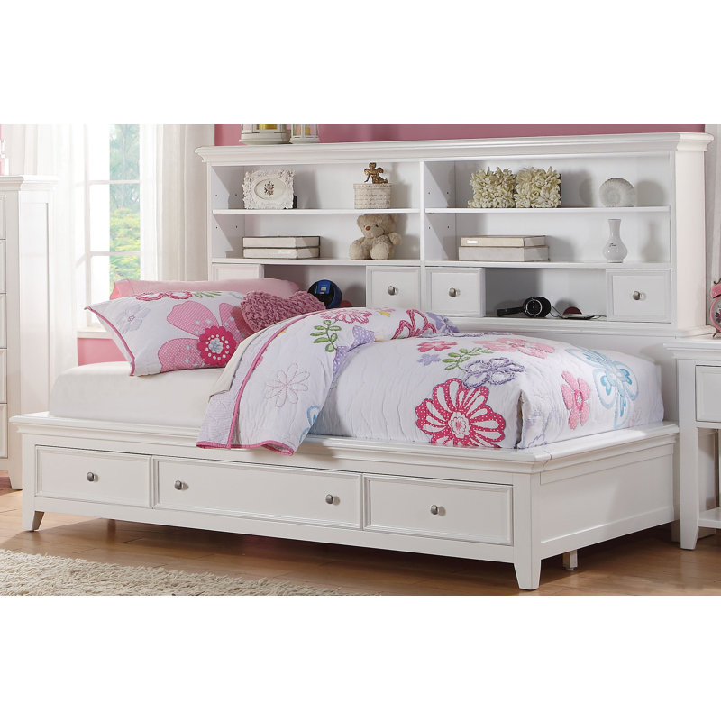 White Twin Pine Daybed with Storage and Bookcase Headboard