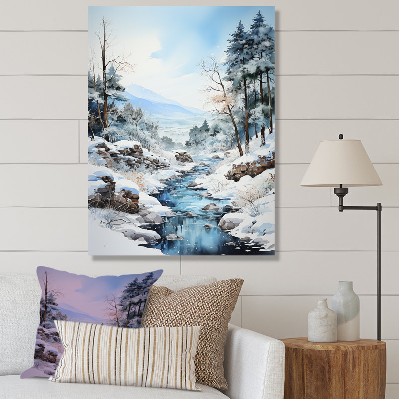 Minimalisme, paysage d'hiver au bord du lac III, sur toile, Toile tendue, H 44 po x l 34 po