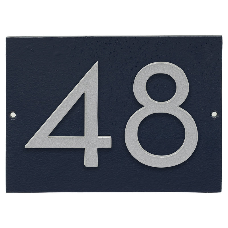 Plaque d’adresse murale sur 1 ligne flottante, Bleu marine, Argent, Oui