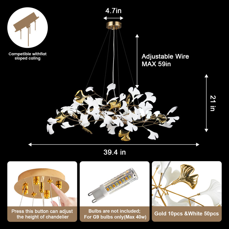 Lustre en céramique avec feuilles de ginkgo D39 "
