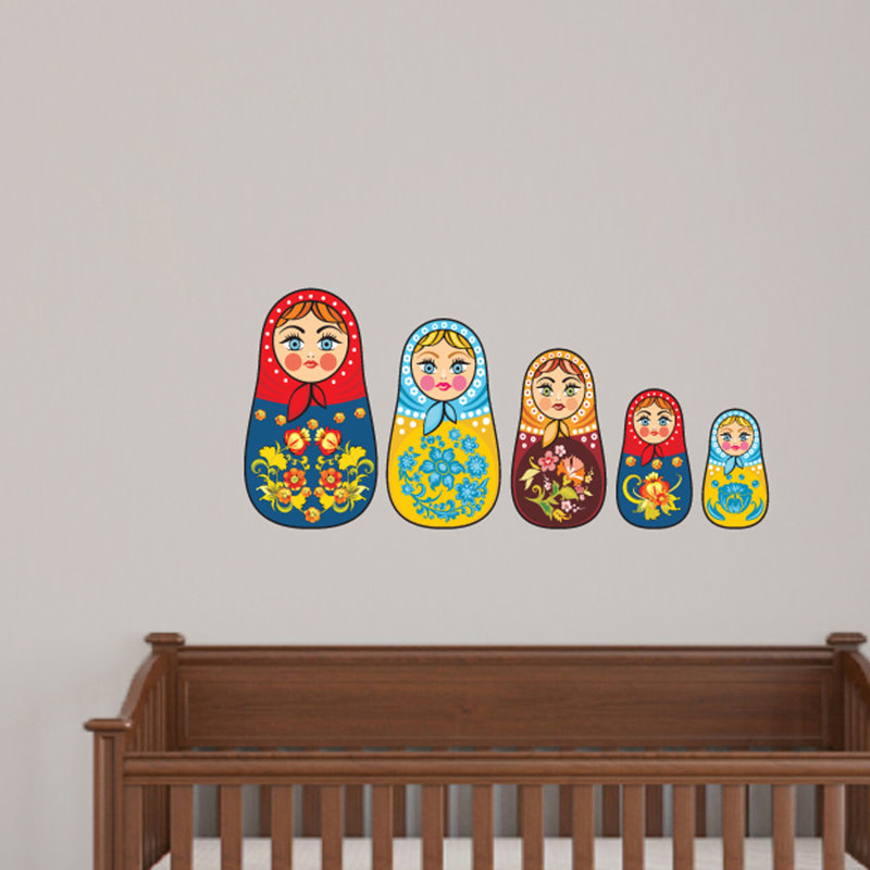 Décalcomanie murale poupées à imbrications russes, H 22 po x l 48 po