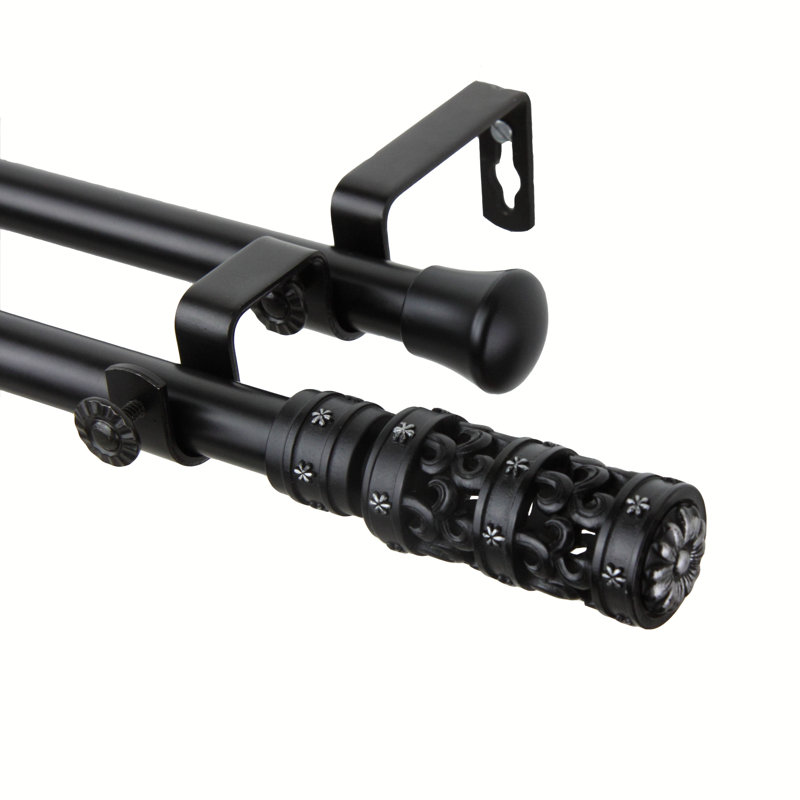 Tringle à rideaux double réglable 0,81 po Prattsville, 66 po à 120 po, Noir