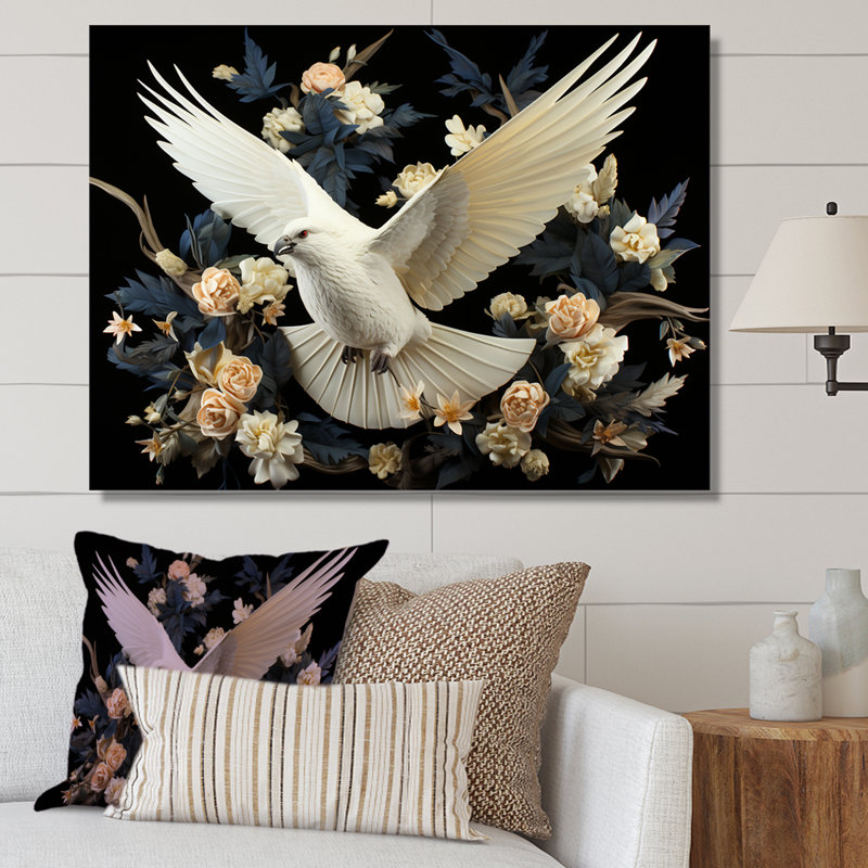 Colombe florale de printemps - art Dovewall, H 12 po x l 20 po x P 1 po, Toile tendue