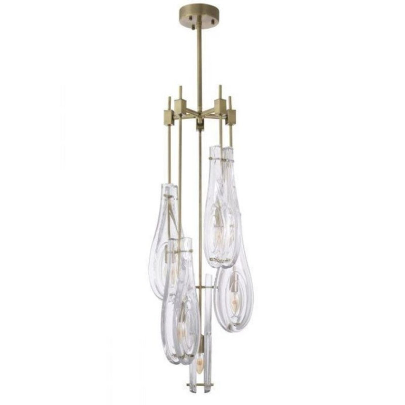 Lustre clair en forme de larme, Or antique, Clair, 28" Wide x 50" Height