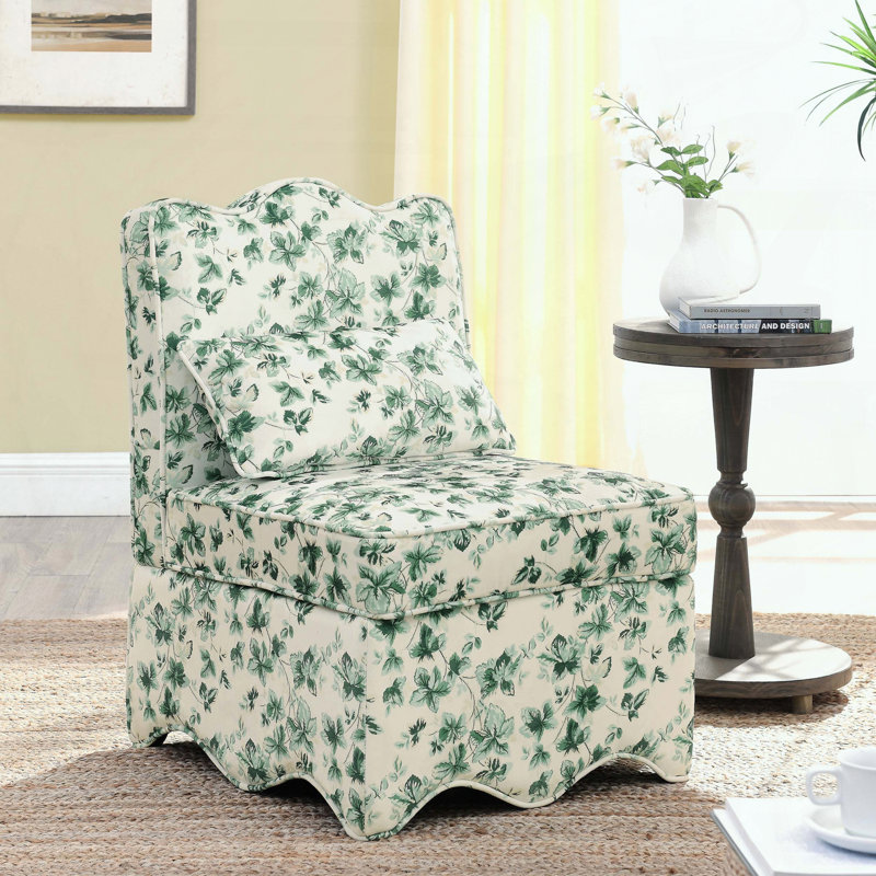 Chaise en flanelle - Vert - Motif floral - Coussin assorti, Vert