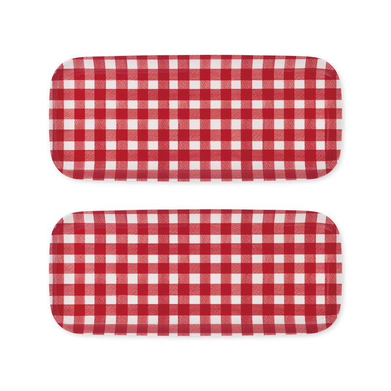 2-Piece Gingham 15" Tray, Red
