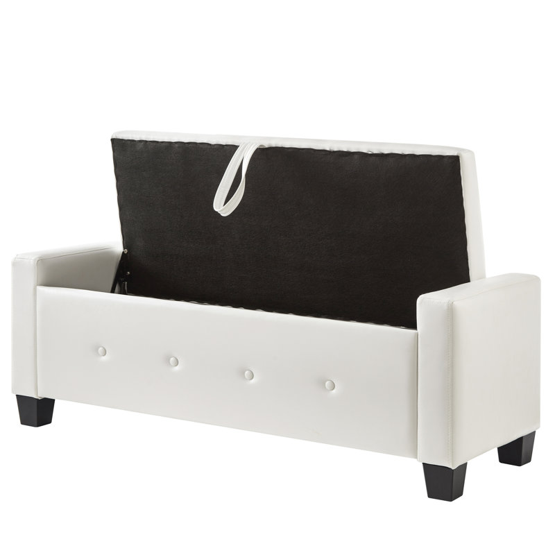 48", Faux Leather Pu, Upholstered , Storage Bench, White, Bedroom, Living Room, Hallway, Effortless Setup And Surface Cleaning Storage, Upholstered, Simple Assembly, Easy - To Clean