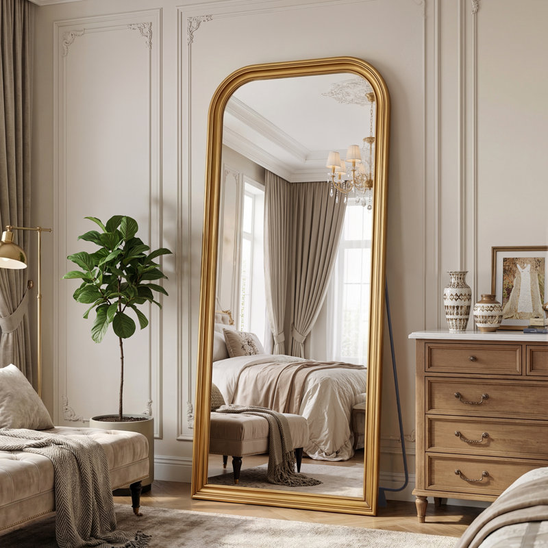 Miroir rétro sur toute la longueur, miroir de plancher surdimensionné, Doré, 71"×32"