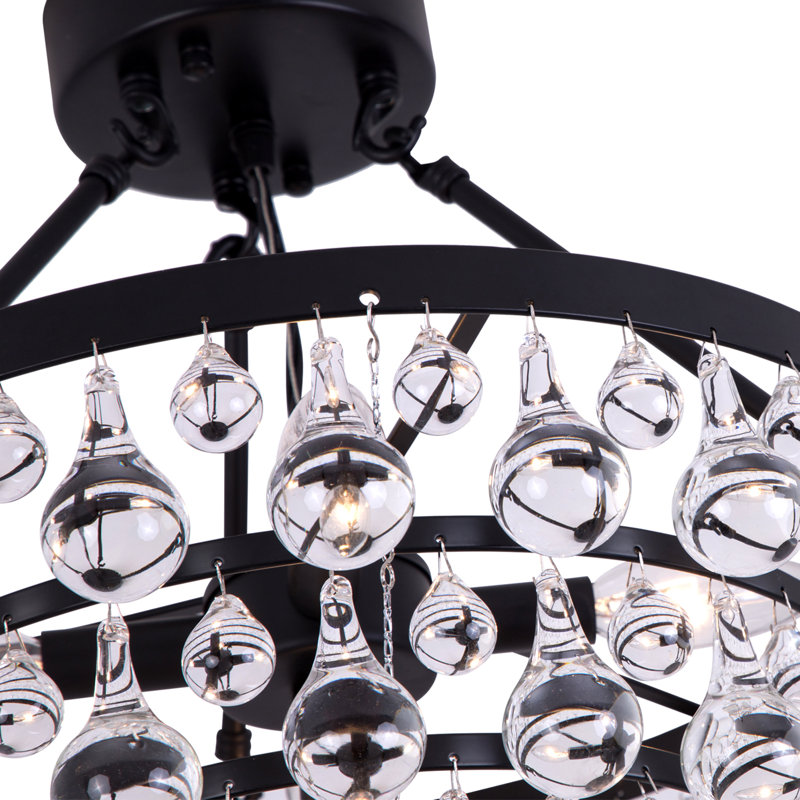 Lustre en cristal semi-encastré à 5 niveaux Deonta, Noir mat