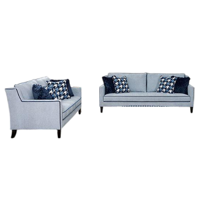 Ensemble de canapé et causeuse 2 pièces Colin, 8 coussins décoratifs, gris, polyester bleu
