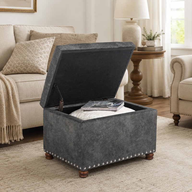 Pouf de rangement en velours de 61 cm pour salon, Velours, Gris