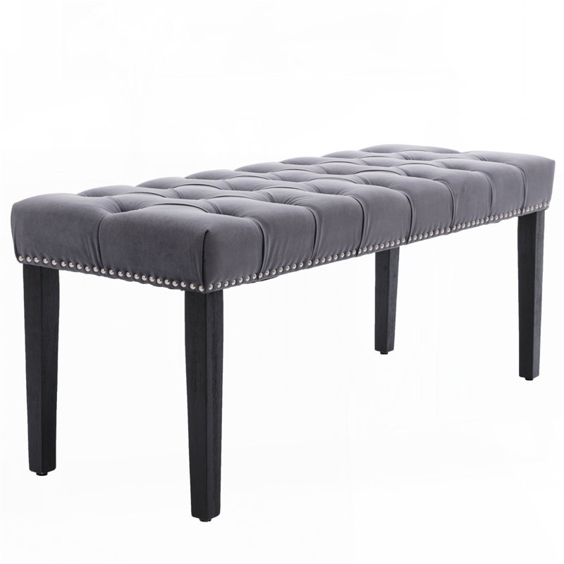 Upholstered Tufted Bench Ottoman , Velvet Dining Bench Bedroom Bench Footrest Stool Accent Bench, Dark Gray