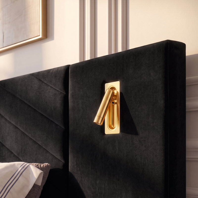 Lit plateforme tapissier Modern, King, Black
