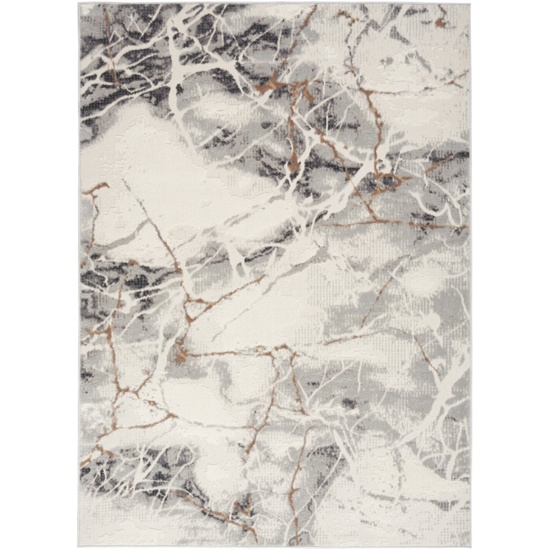 Tapis d'intérieur gris en polyester tissé à la machine Rashea, Rectangle de 2 pi x 3 pi