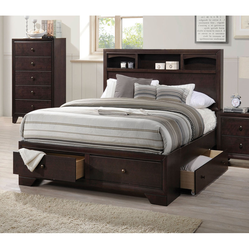 Grand lit plateforme avec rangement 4 tiroirs Cleo, espresso