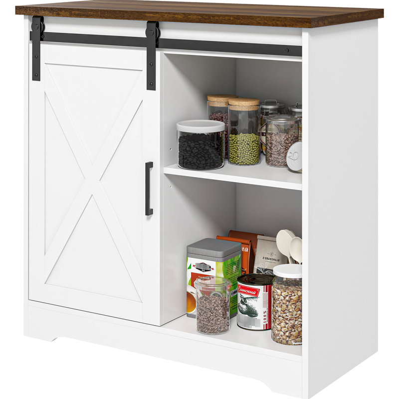 Buffet blanc 33 po - Buffet avec tablette réglable et porte de grange coulissante pour la cuisine