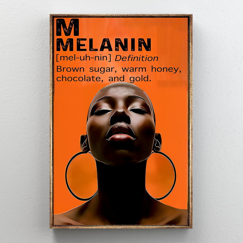 «Black Woman Melanin», reproduction d'art rectangulaire sur fond noir, reproduction d'art sur toile tendue, L 24 po x H 36 po