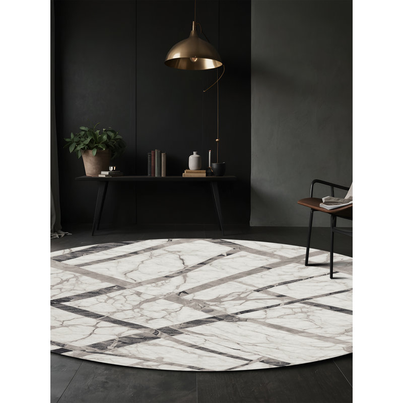 Machine Washable Gray Area Rug, Round 8'