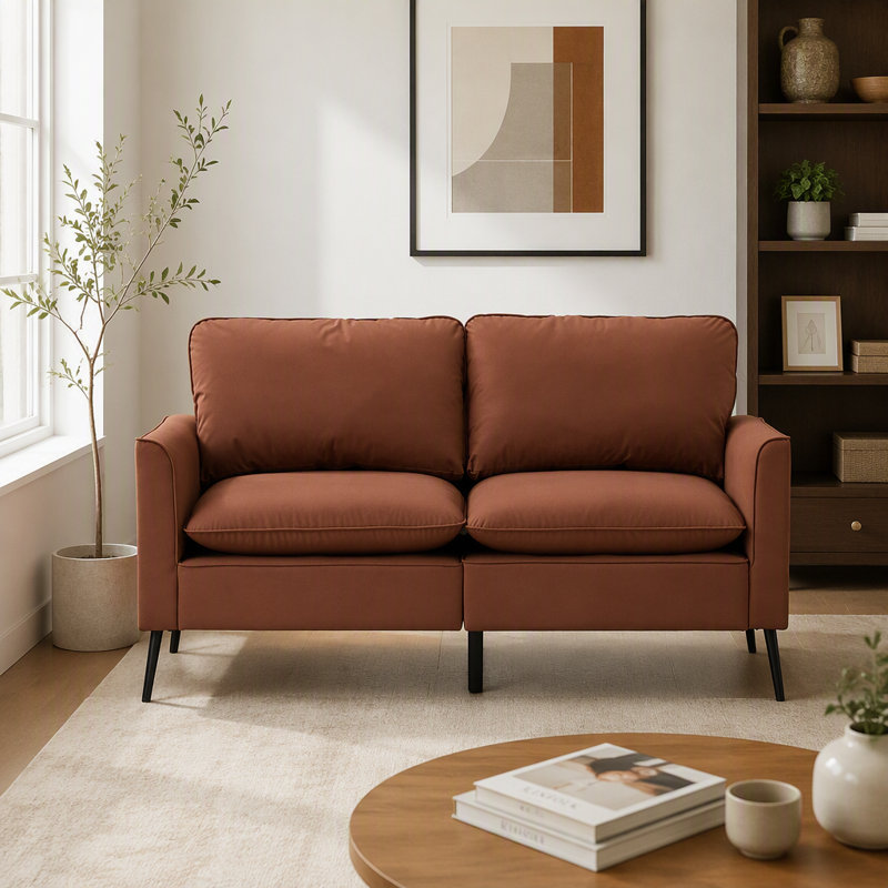 Canapé deux places en cuir, style nordique rétro, léger et luxueux, pour salon, balcon ou chambre. Sofa une place décontractée, fauteuil, canapé deux places + ensemble de deux (brun)