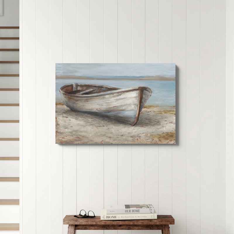 «Whitewashed Boat I» par Ethan Harper, reproduction d'art sur toile, H 24 po x l 36 po, Toile tendue, Sans cadre