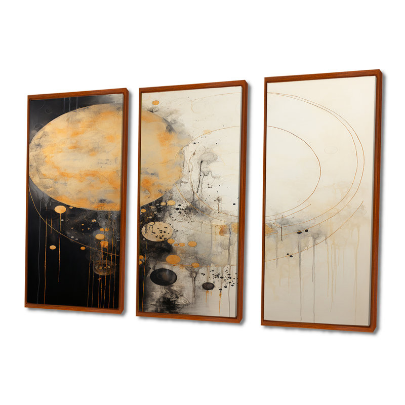 «Full Moon Time Balance I», ensemble d'art mural abstrait, Cadre flottant brun, H 32 po x l 48 po x P 1 po