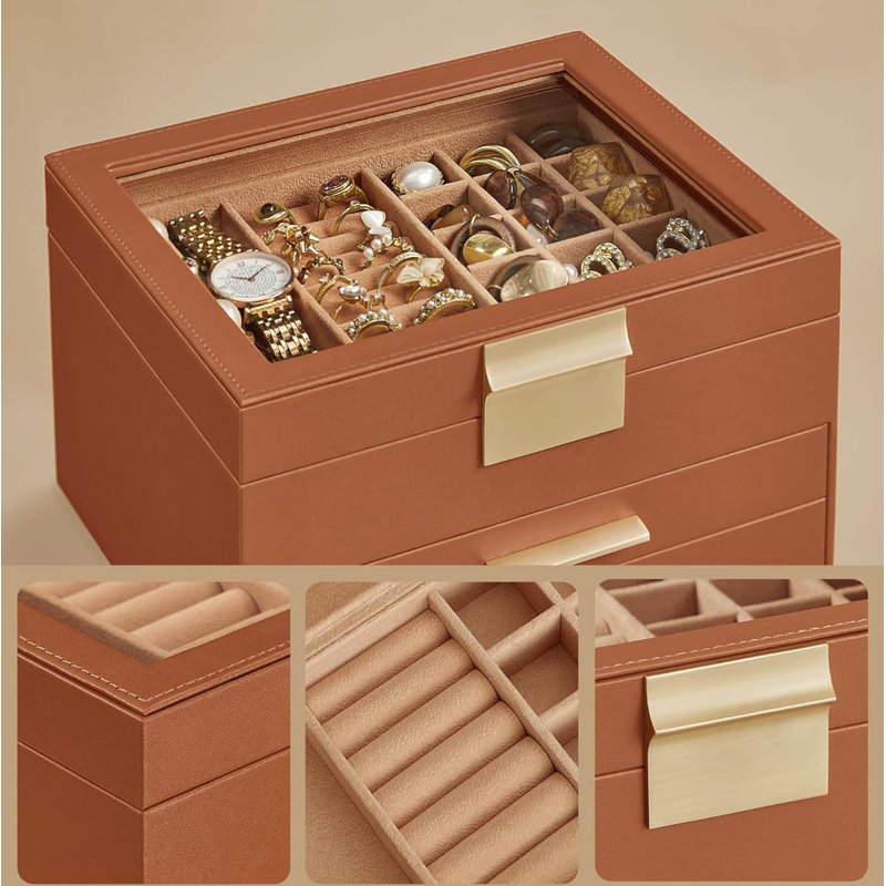 Jewellery Box +, Caramel Brown/Gold