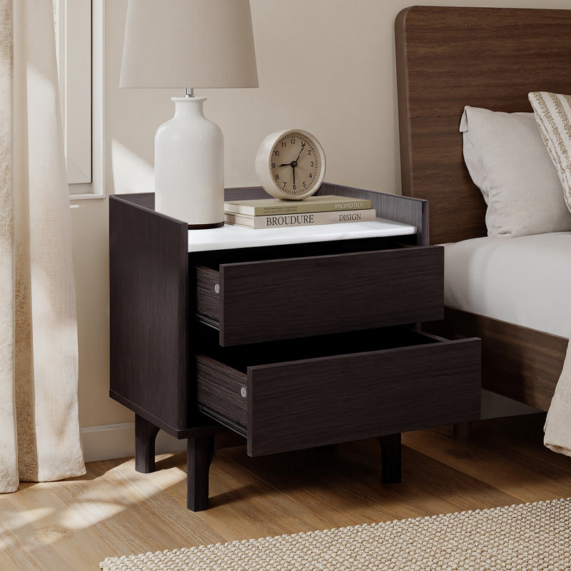 Table de chevet moderne 23,1 "avec tiroirs et plateau en faux marbre