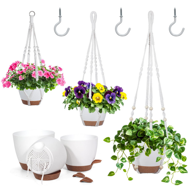 Ensemble de 3 jardinières suspendues avec trou de drainage, 3 pots à arrosage automatiques