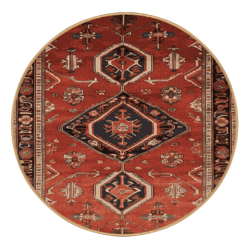 Machine Washable Persian Brown Area Rug, Round 4'