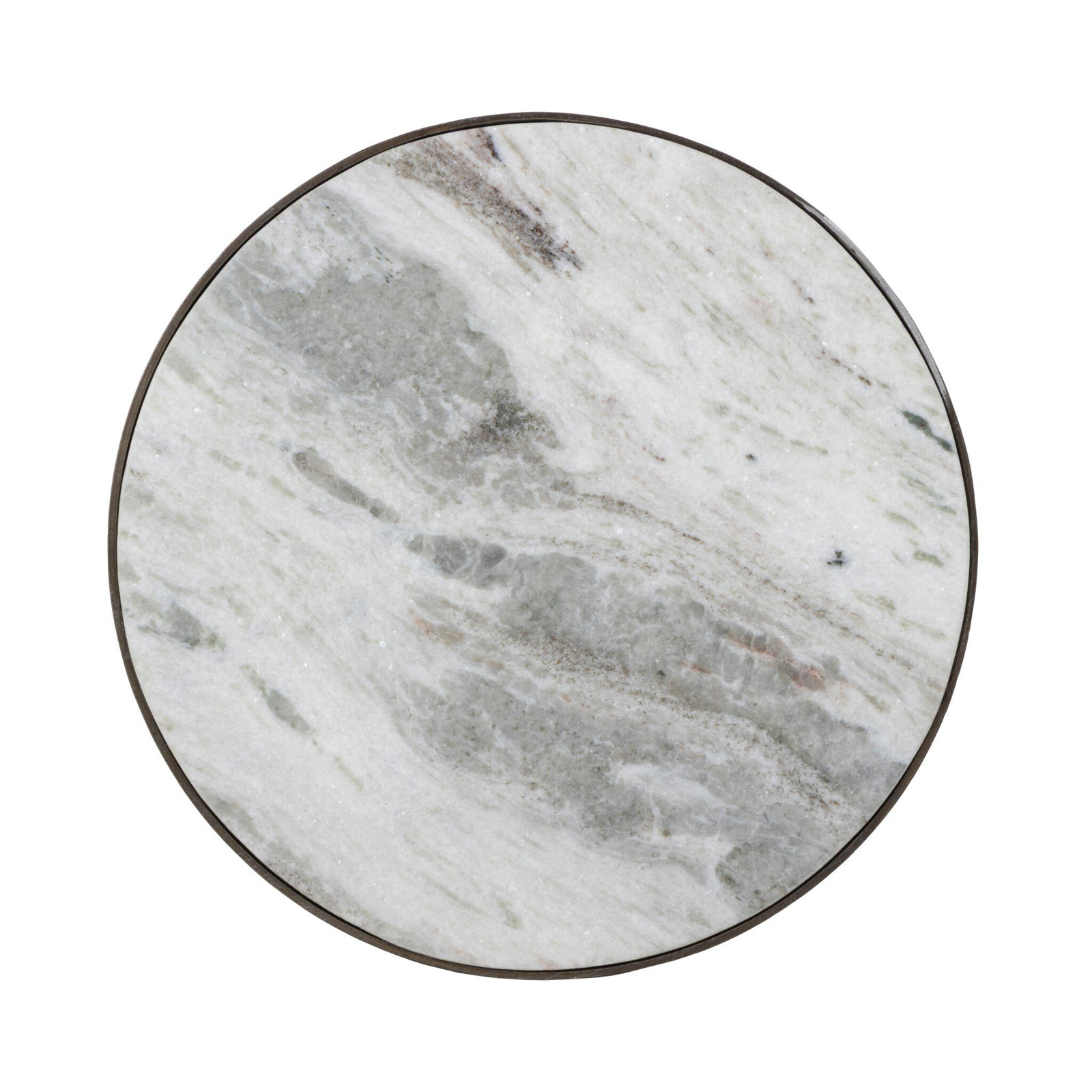 20" Genuine Marble End Table, Creamy Taupe Marble, Aged Bronze