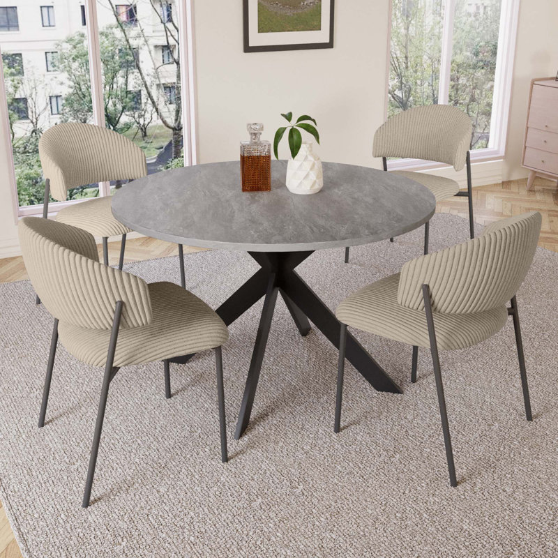 46'' Round Dining Table Set with 32.6"H Chairs, Modern Round Kitchen Table and Chairs Set, Space-Saving Solid Frame Dining Room Furniture, Easy Assembly for Home Kitchen Apartment