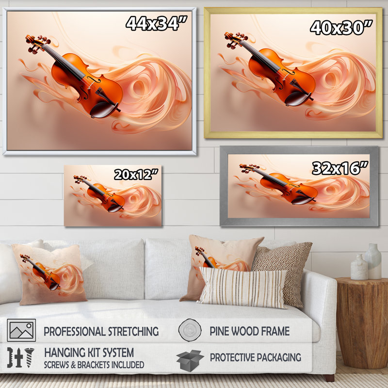 «Vibrant Violin Auburn Elegance I», reproduction sur toile, Cadre flottant noir, H 12 po x l 20 po
