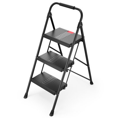 3 Step Ladder,Metal Ladder with Safety Lock,800lbs Folding Step Stool with Anti-Slip Wide Pedals