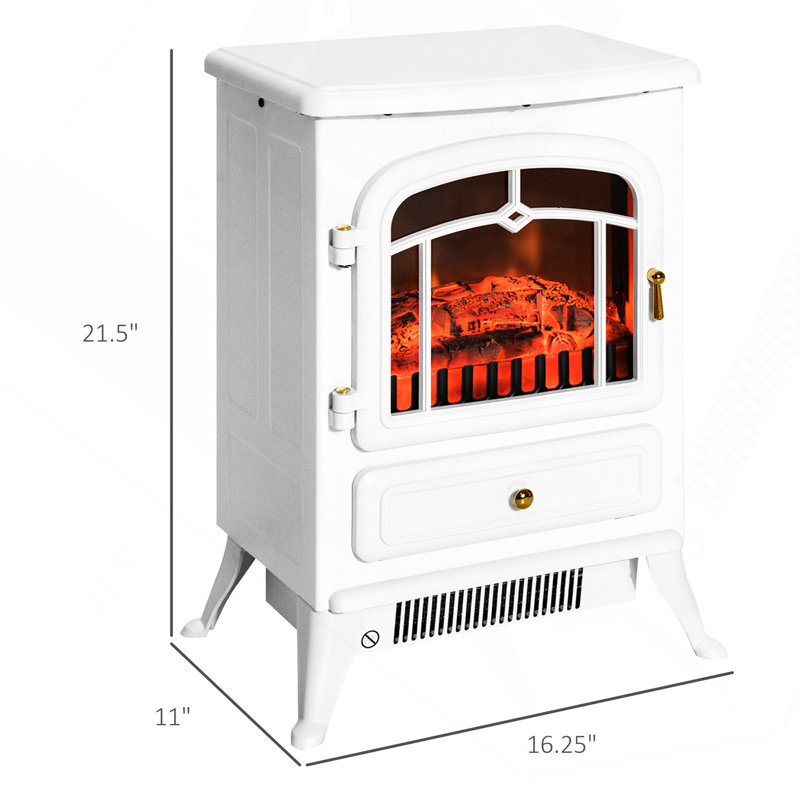 Foyer électrique 22 po, poêle autoportant avec flammes et bûches à DEL réalistes et protection contre la surchauffe, 750 W / 1500 W, blanc