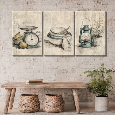 Tableau sur toile, nature morte vintage représentant une cuisine de ferme, impression à l'huile, décor mural pour salle à manger et cuisine.