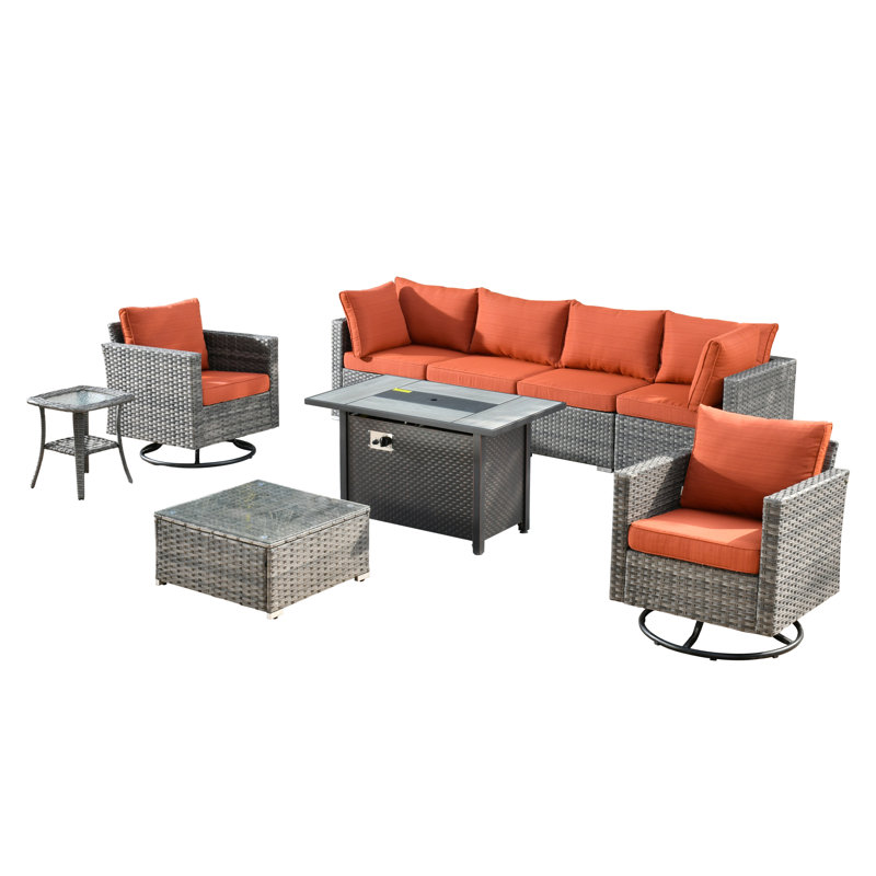 Outdoor Furniture 9 Pieces Set With Stove, Orange