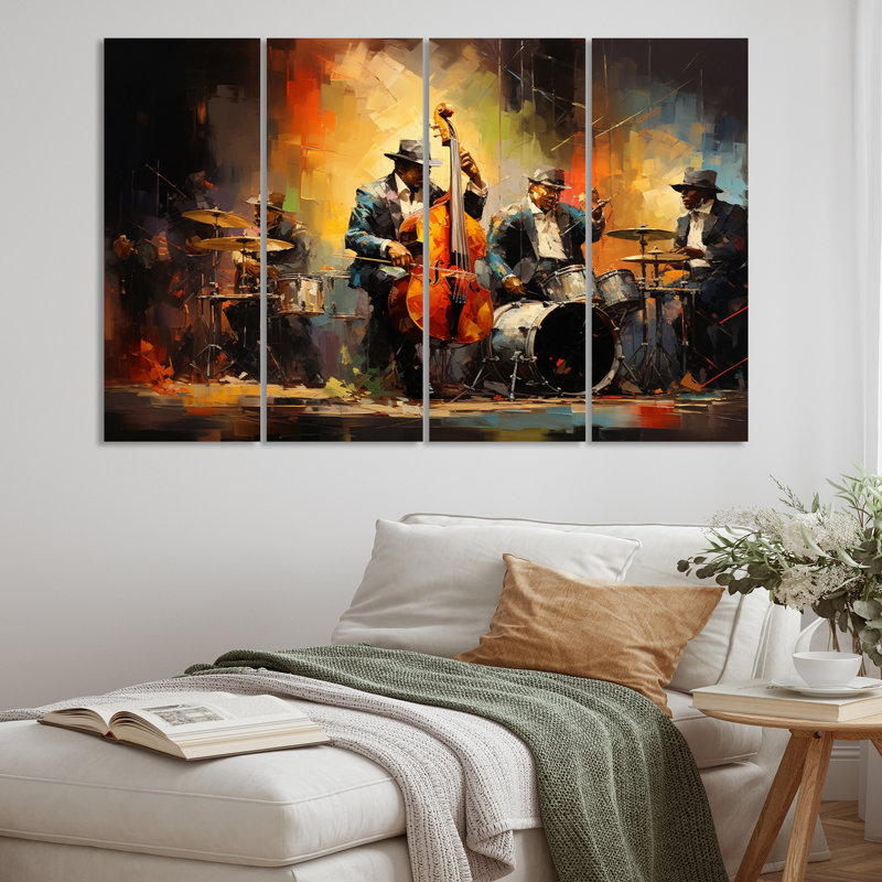 Galaviz " Yellow Orange Jazz Band " 4 Piece Art Graphic Art Print