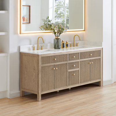 Lala 72" Double Bathroom Vanity with Grain White Engineered Stone Countertop without Mirror