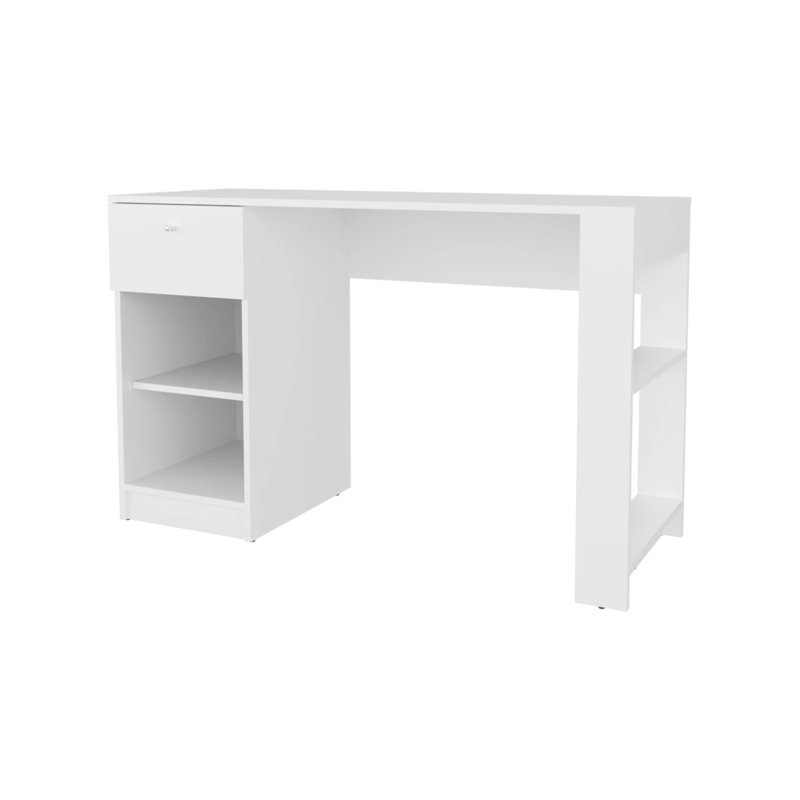Bureau d'ordinateur avec tiroir et rangement ouvert, Blanc