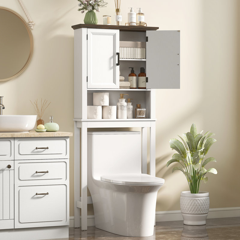 Armoire de rangement au-dessus de la toilette avec barre inférieure réglable, blanc