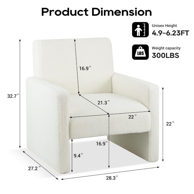 Janayra Upholstered 28" Wide Accent Arm Chair, Cream
