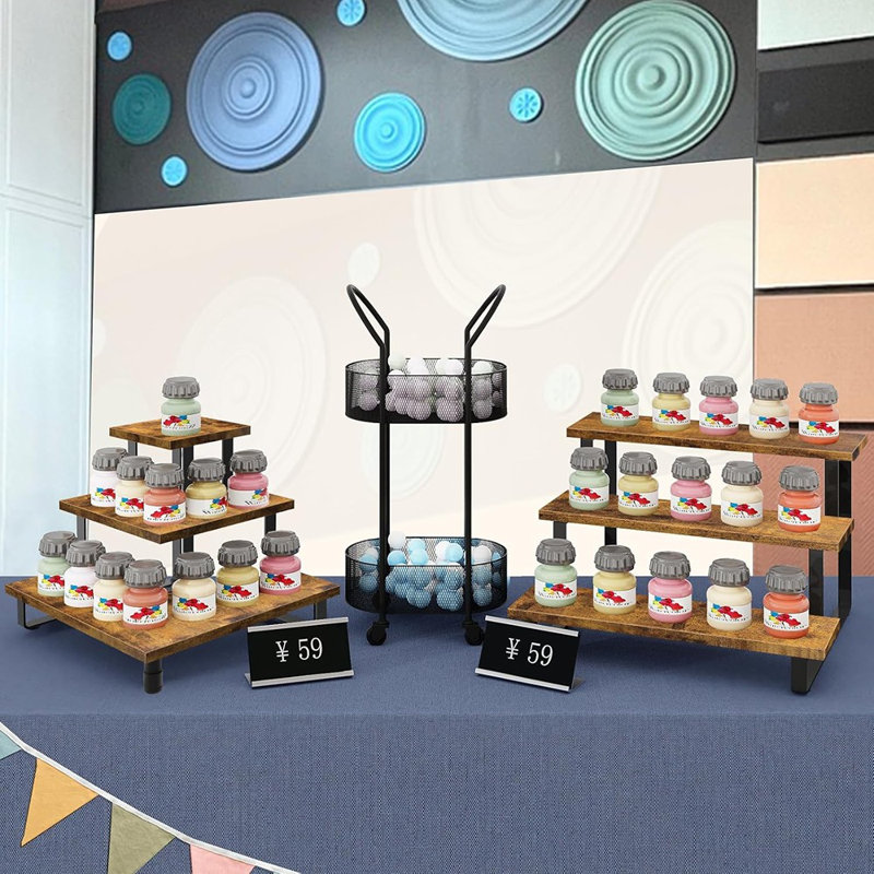 3 Tier Wooden Retail Display Shelves, Portable Display Rack For Retail Counter Top Craft Shows Tradeshows, 3 Step Corner Tiered Table Display Tower Stand For Cupcake Jewellery Display