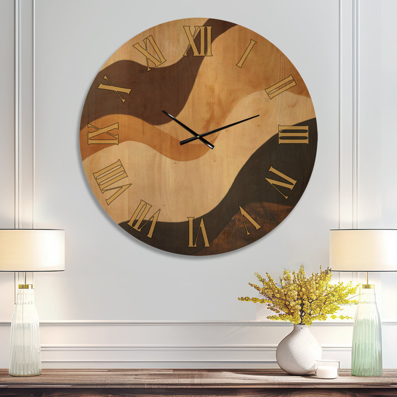 Windswept Rolling Hills II - Horloge murale ronde de style milieu du XXe siècle, imprimée sur bois, Extra Large