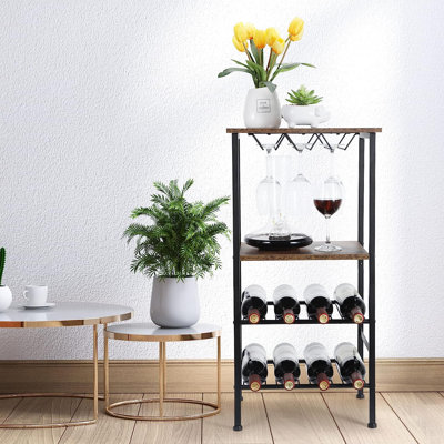 Adryonna 12 - Bottle Solid Wood Wine Bottle & Glass Rack