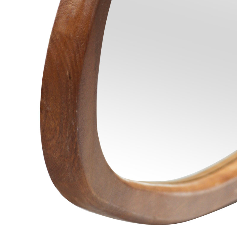 Asymmetrical Wood Framed Accent Wall Mirror, Brown, 48" x 22"